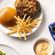 table with food and campbell's flavor up